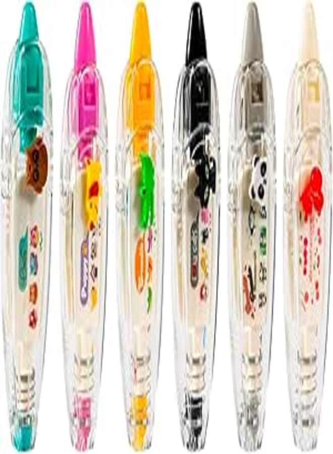 6pcs Animal Press Type Decorative Pen, 6 Styles Cute White Out Pocket Tape Pen Cartoon Lace Correction Tape Roller Pen for DIY Craft Diary Scrapbooking Class Rewards